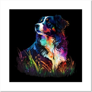 Portrait of Australian Shepherd in paint Posters and Art